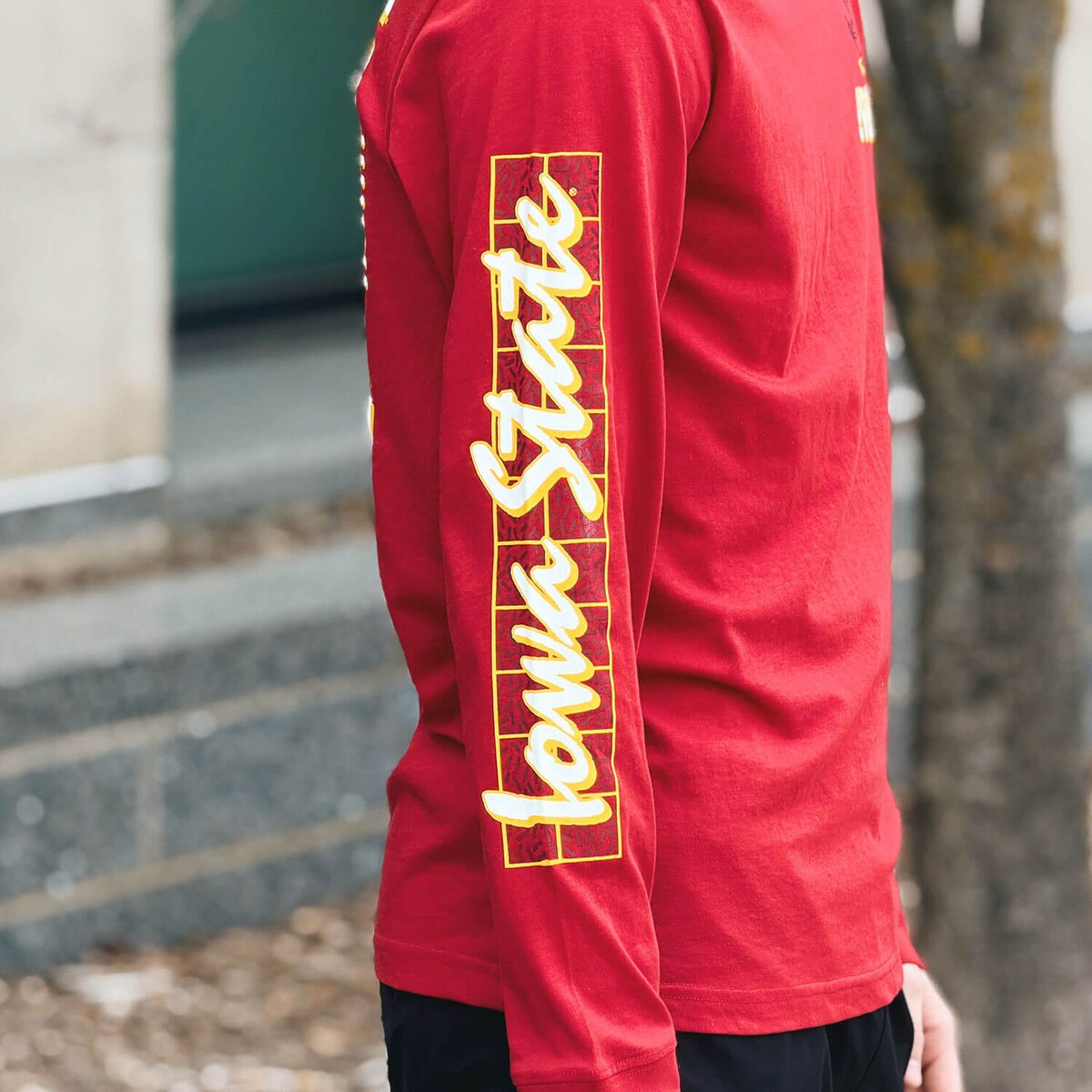 Champion® Walking Cy Cardinal Long Sleeve T-Shirt sleeve design